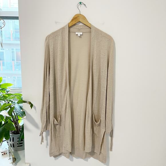 J. Jill Tan Linen Long Cardigan Sweater Size Medium - Picture 1 of 5